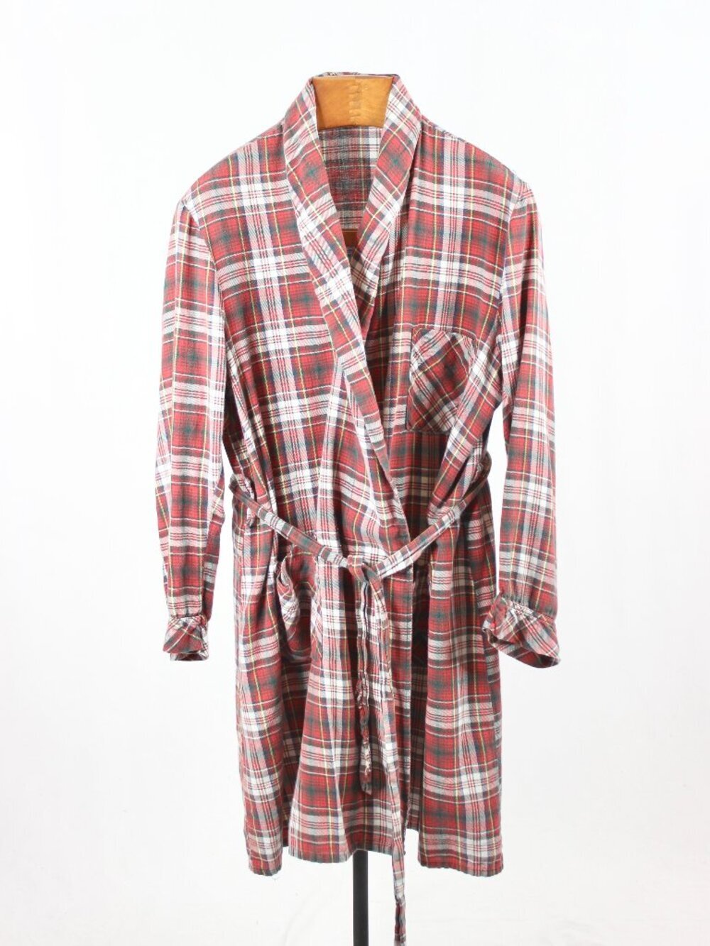 Vintage SEARS Red Plaid 100% Cotton Flannel House Coat Robe, Size XS